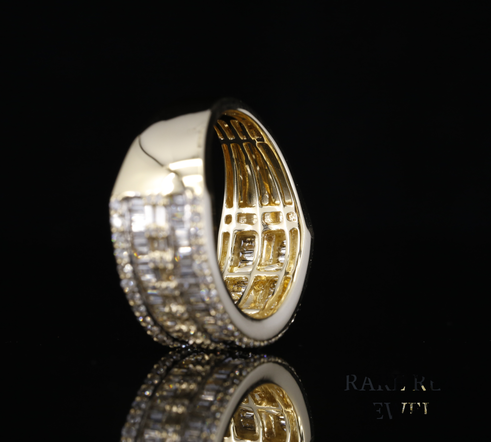Baguette Diamond Band Ring, Wide Diamond Wedding Band, Statement Gold Ring, Luxury Anniversary Ring, Multi Row Diamond Ring, Unisex Diamond Band
