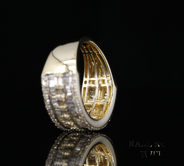 Baguette Diamond Band Ring, Wide Diamond Wedding Band, Statement Gold Ring, Luxury Anniversary Ring, Multi Row Diamond Ring, Unisex Diamond Band