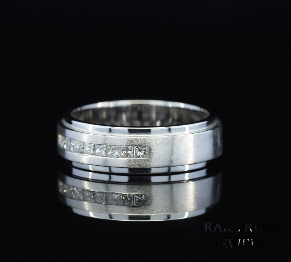 Princess Cut Diamond Wedding Band, Men's Diamond Ring, Channel Set Diamond Band, White Gold Wedding Ring, Anniversary Band, Unisex Diamond Jewelry