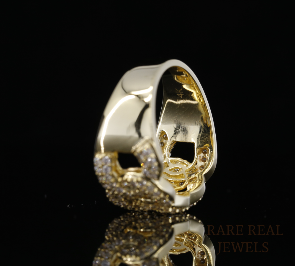 Diamond Cuban Link Ring | Yellow Gold Chain Link Ring | Pave Diamond Statement Ring | Luxury Chunky Diamond Band | Hip Hop Jewelry Ring
