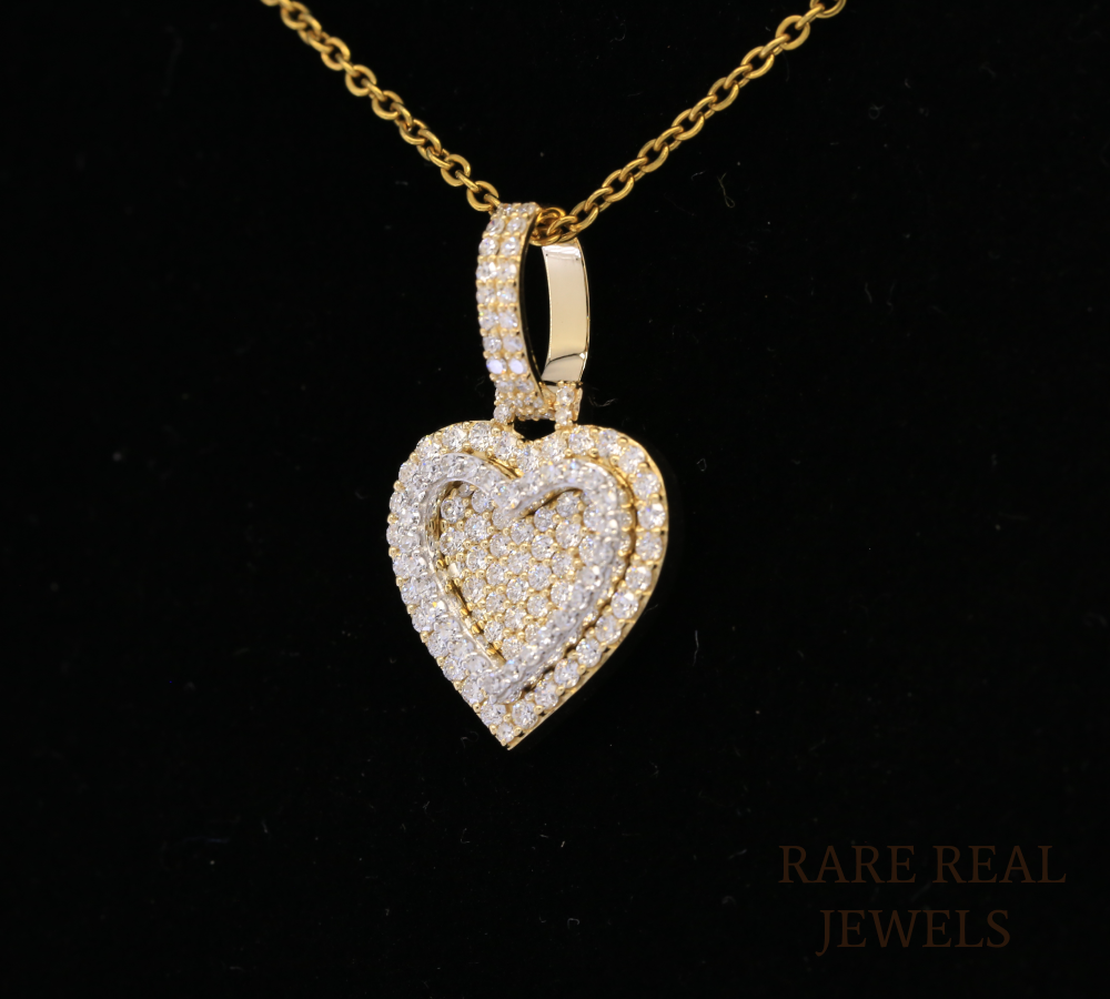 Diamond Heart Pendant Necklace, Double Heart Diamond Necklace, 14K Yellow Gold Heart Necklace, Romantic Gift for Her, Anniversary Jewelry