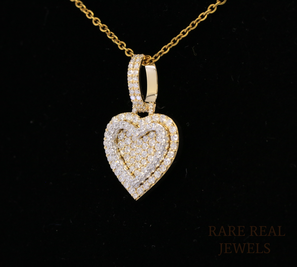 Diamond Heart Pendant Necklace, Double Heart Diamond Necklace, 14K Yellow Gold Heart Necklace, Romantic Gift for Her, Anniversary Jewelry