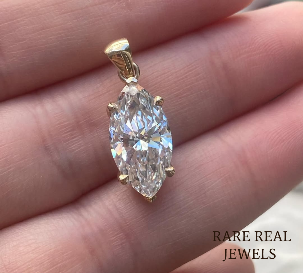 Marquise Lab Grown Diamond Pendant, 14K Yellow Gold Solitaire Necklace, Marquise Diamond Necklace, Minimal Jewelry, Gift for Her