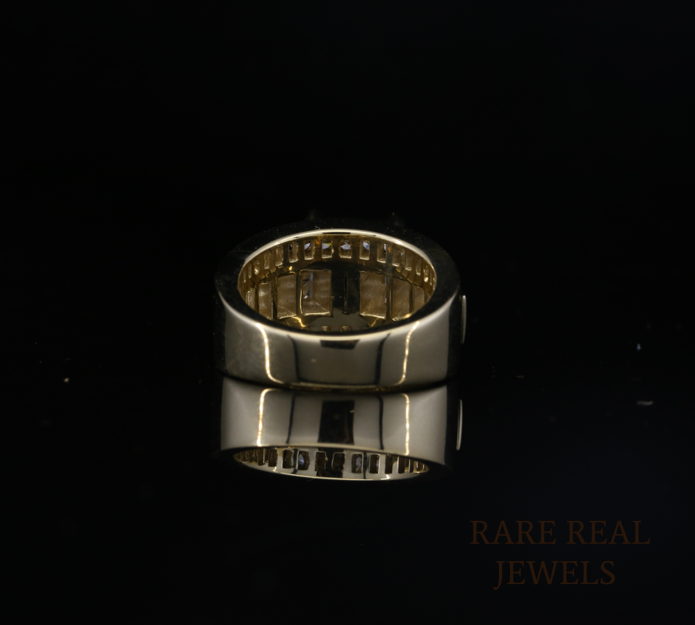 Men's Diamond Ring in Yellow Gold | Princess & Baguette Cut Diamond Statement Ring | Luxury Wedding Band | Diamond Cluster Ring for Him