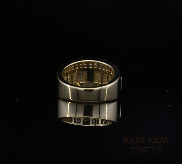 Men's Diamond Ring in Yellow Gold | Princess & Baguette Cut Diamond Statement Ring | Luxury Wedding Band | Diamond Cluster Ring for Him