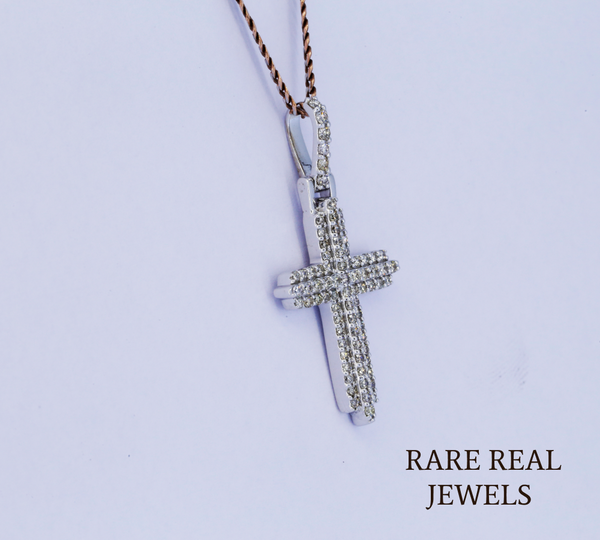 Diamond Cross Pendant Necklace, Christian Cross Necklace, White Gold Diamond Cross Charm, Religious Jewelry Gift for Her Him, Faith Necklace