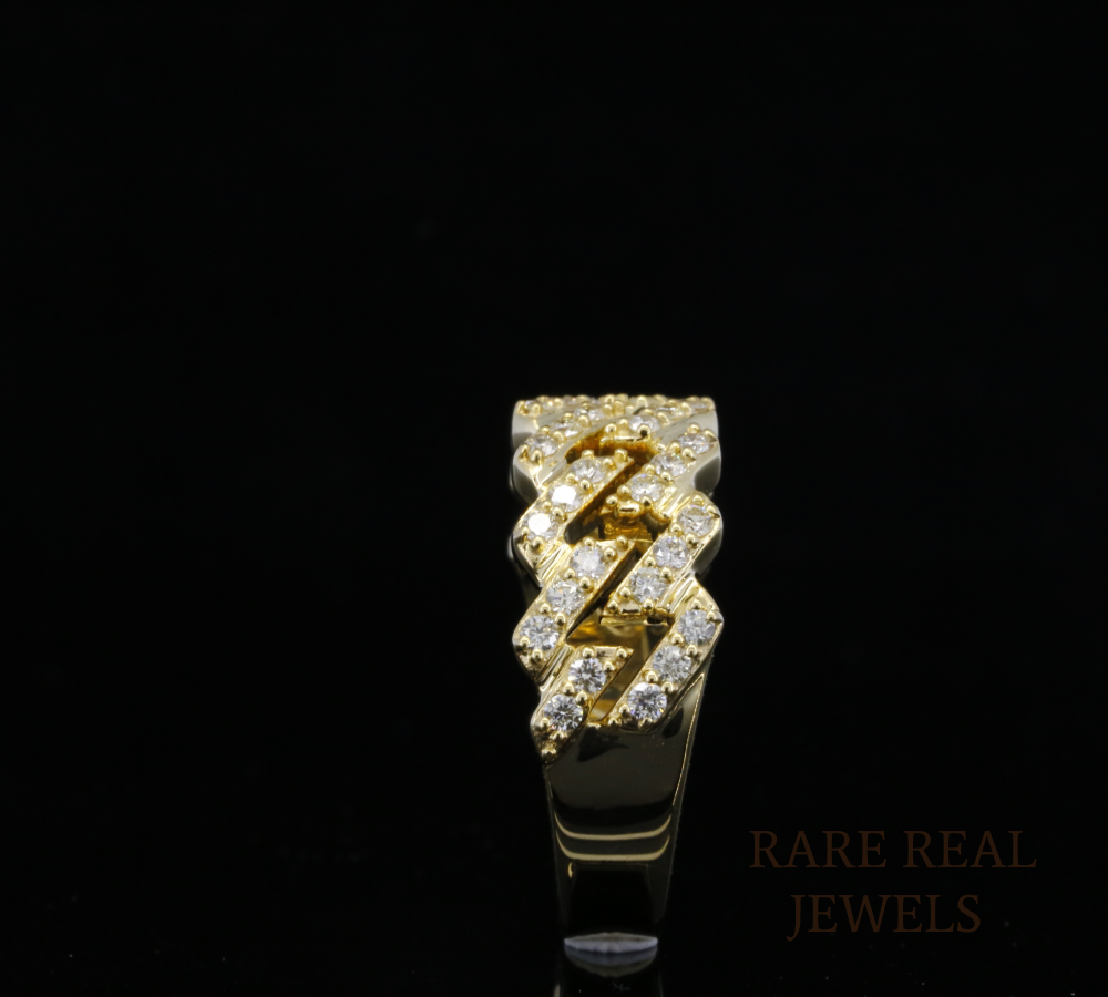 Diamond Link Statement Ring | Yellow Gold Diamond Chain Ring | Pave Diamond Fashion Ring | Luxury Cuban Link Ring | Modern Diamond Band