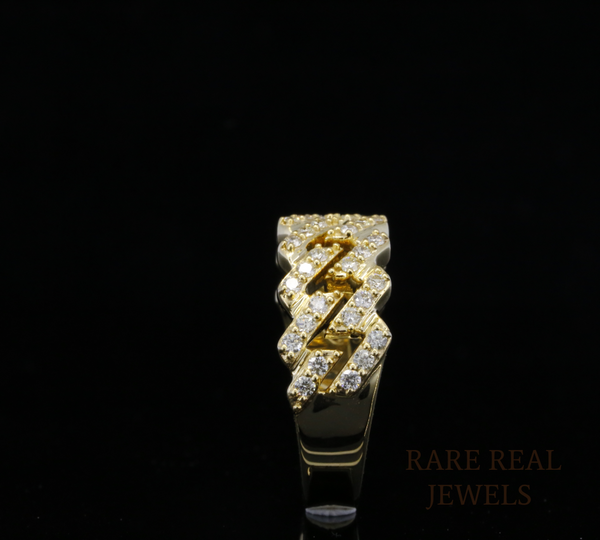 Diamond Link Statement Ring | Yellow Gold Diamond Chain Ring | Pave Diamond Fashion Ring | Luxury Cuban Link Ring | Modern Diamond Band