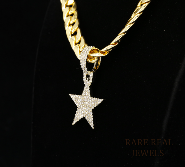 Diamond Star Pendant Necklace, Pave Diamond Star Charm, Gold Star Necklace, Celestial Jewelry Gift for Her, North Star Pendant, Luxury Diamond Jewelry