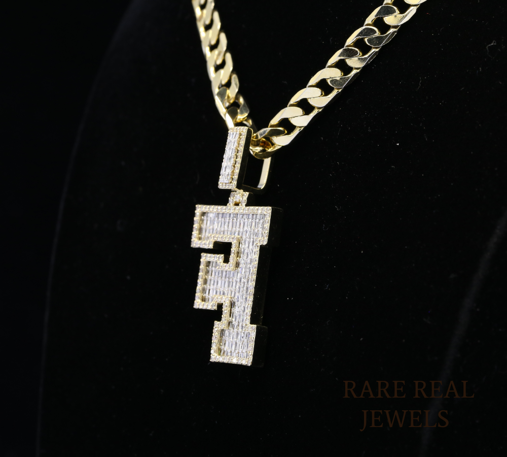 Diamond Letter F Pendant, Baguette Cut Diamond Initial Pendant, Personalized F Pendant, Diamond Initial Charm, Luxury Letter Pendant