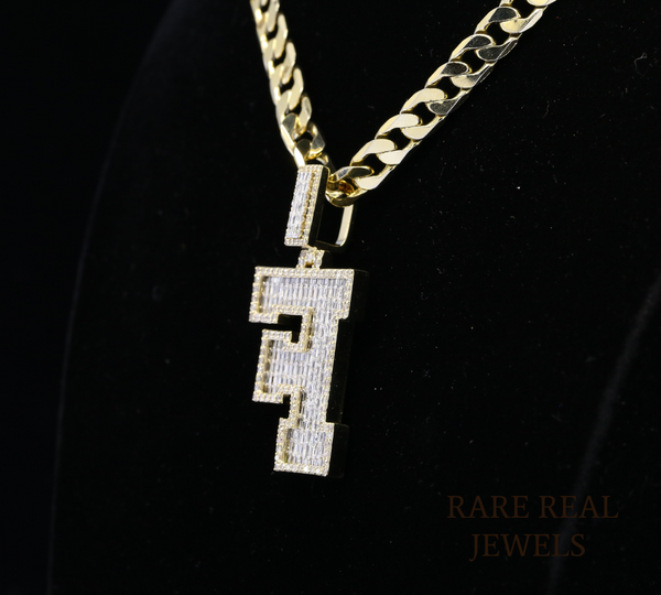 Diamond Letter F Pendant, Baguette Cut Diamond Initial Pendant, Personalized F Pendant, Diamond Initial Charm, Luxury Letter Pendant
