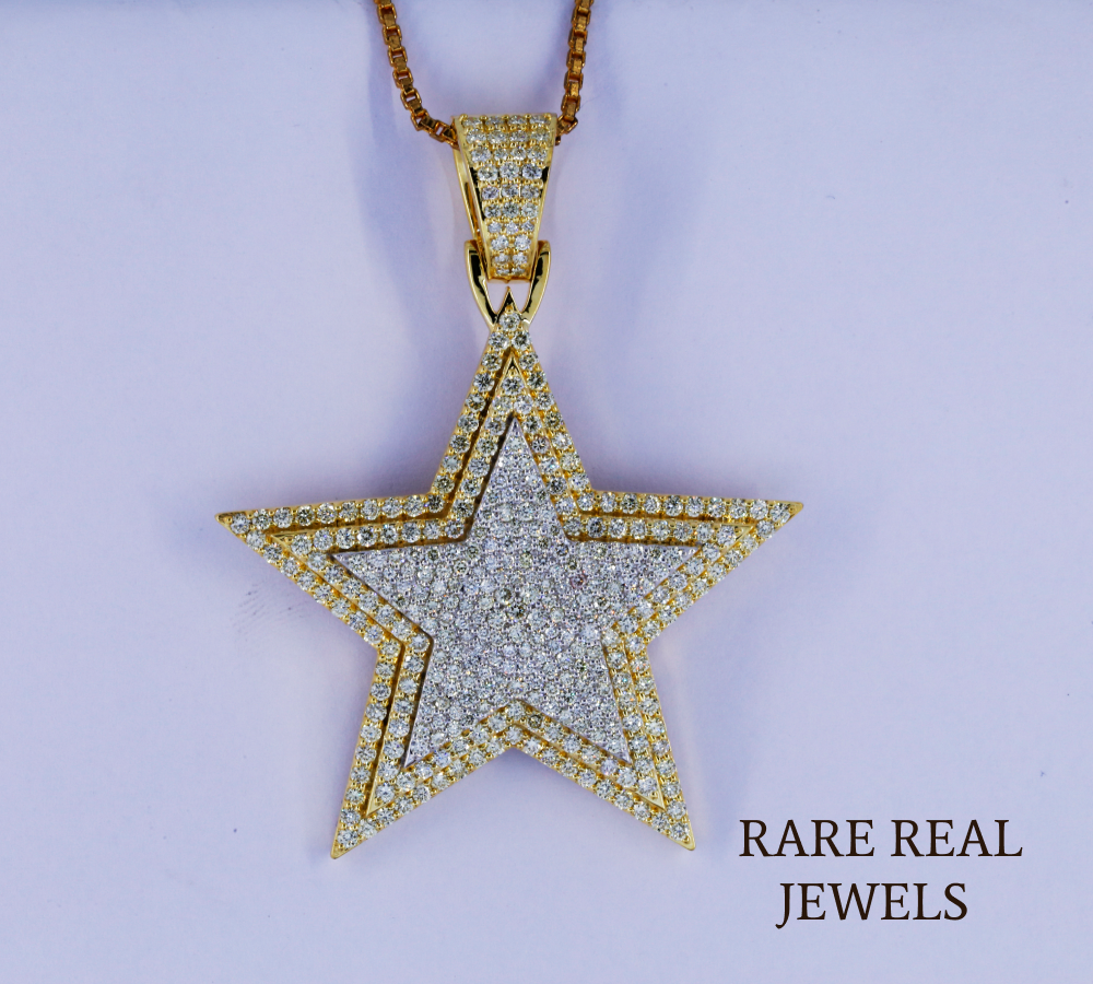 Iced Out Star Pendant Necklace | Diamond Star Charm Pendant | Gold CZ Star Necklace | Hip Hop Jewelry for Men Women | Celebrity Inspired Pendant