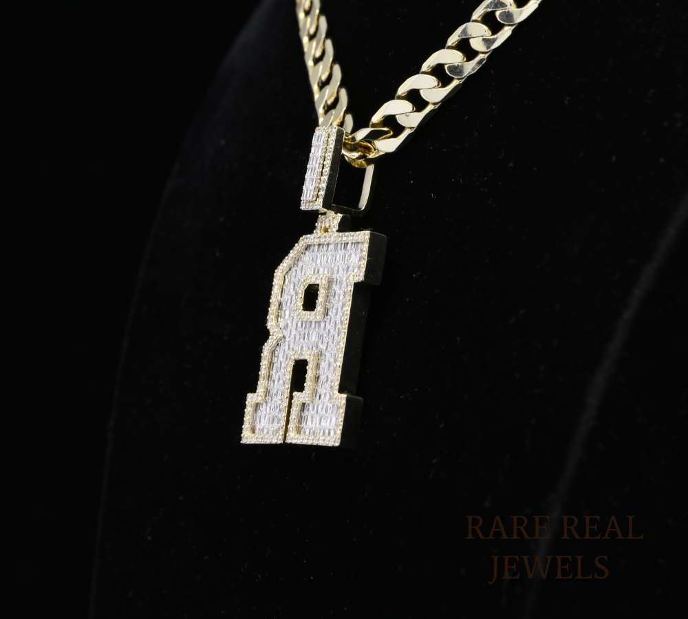 Diamond Letter R Pendant Necklace, Baguette Cut Diamond Initial Necklace, Personalized R Pendant, Diamond Initial Charm, Luxury Gold Necklace