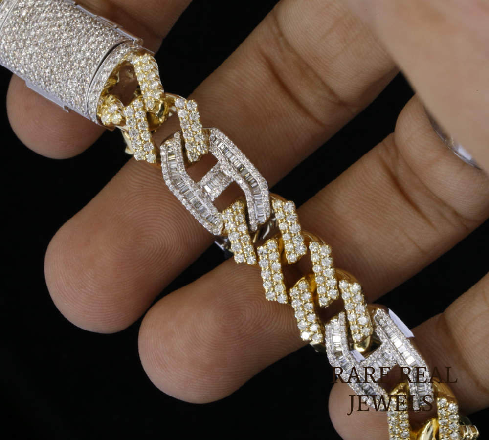 Two-Tone Diamond Cuban Link Bracelet | Heavy Pave Diamond Chain Bracelet in Yellow & White Gold