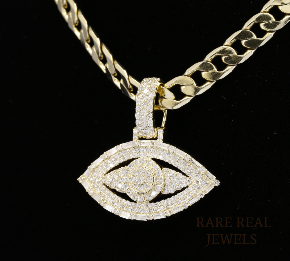 Evil Eye Pendant Necklace | Iced Out Evil Eye Charm | Diamond Protection Necklace | Gold CZ Eye Pendant | Hip Hop Jewelry Gift