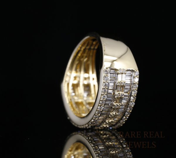 Baguette Diamond Band Ring, Wide Diamond Wedding Band, Statement Gold Ring, Luxury Anniversary Ring, Multi Row Diamond Ring, Unisex Diamond Band