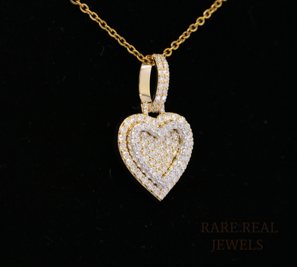 Diamond Heart Pendant Necklace, Double Heart Diamond Necklace, 14K Yellow Gold Heart Necklace, Romantic Gift for Her, Anniversary Jewelry