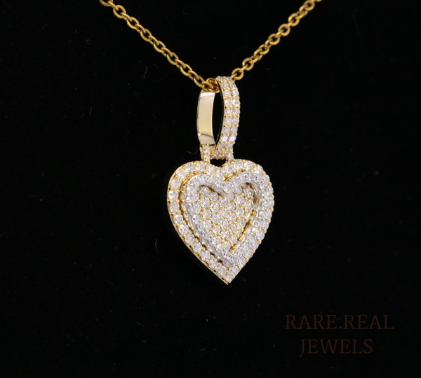 Diamond Heart Pendant Necklace, Double Heart Diamond Necklace, 14K Yellow Gold Heart Necklace, Romantic Gift for Her, Anniversary Jewelry