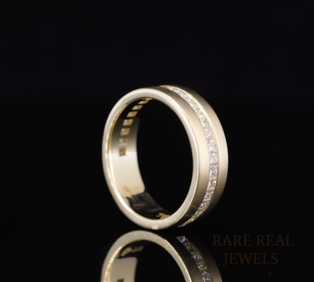 Princess Cut Diamond Wedding Band, Men's Diamond Ring, Channel Set Diamond Band, Gold Wedding Ring, Anniversary Band, Unisex Diamond Jewelry