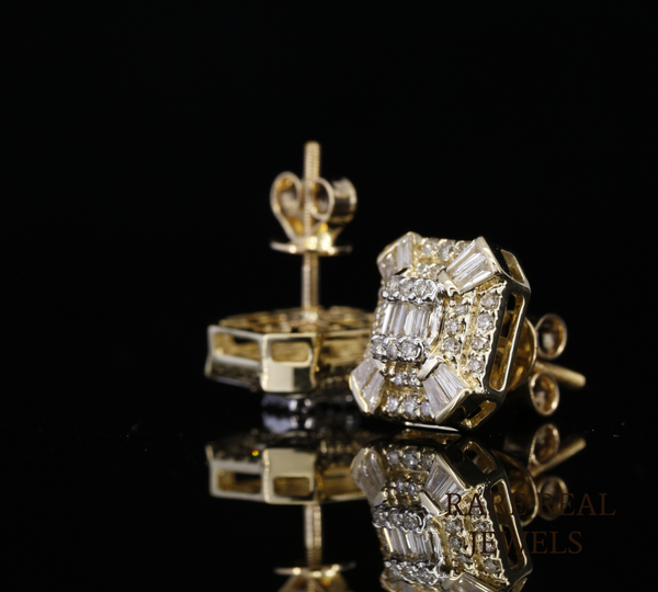Baguette Diamond Stud Earrings, Rectangular Diamond Cluster Earrings, Emerald Cut Style Studs, Pave Diamond Earrings, Luxury Gold Jewelry