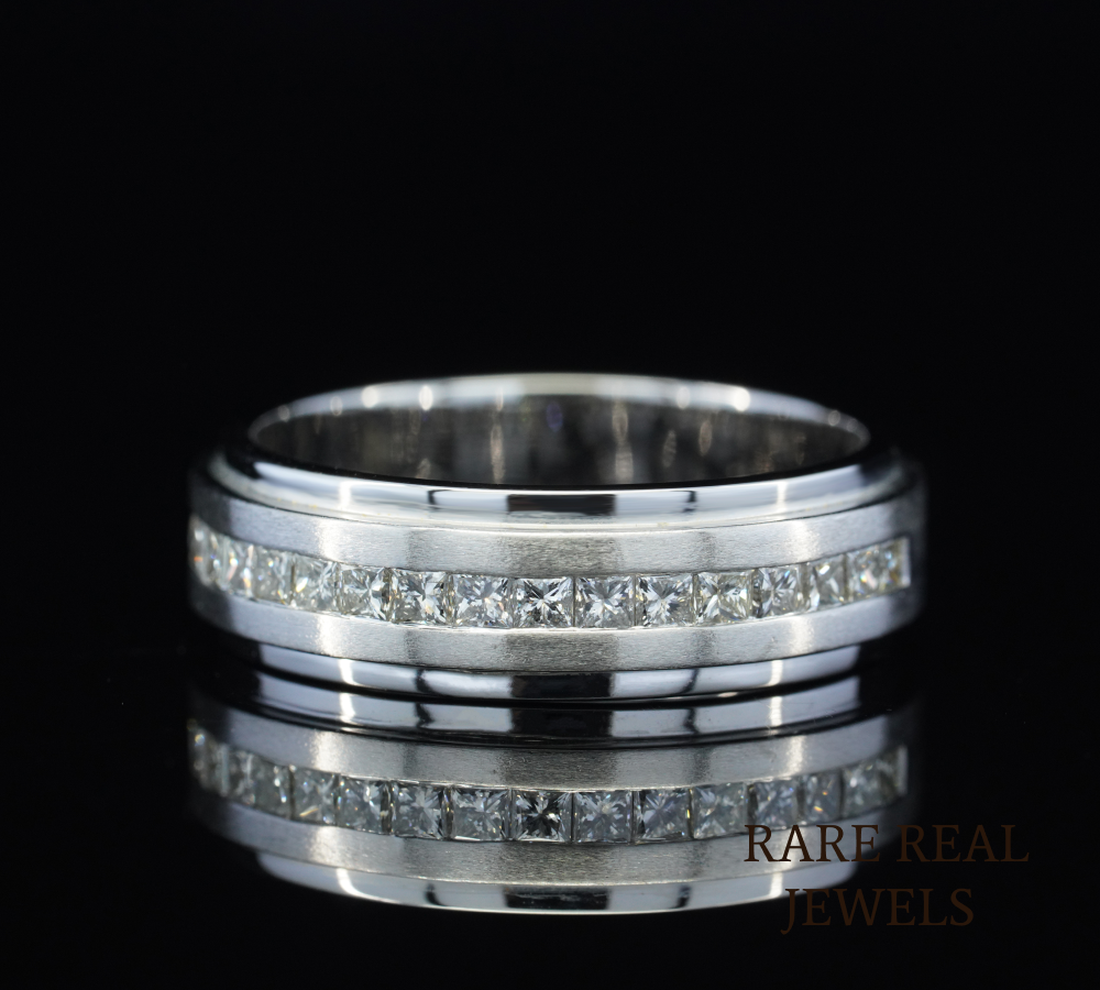 Princess Cut Diamond Wedding Band, Men's Diamond Ring, Channel Set Diamond Band, White Gold Wedding Ring, Anniversary Band, Unisex Diamond Jewelry