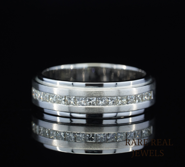 Princess Cut Diamond Wedding Band, Men's Diamond Ring, Channel Set Diamond Band, White Gold Wedding Ring, Anniversary Band, Unisex Diamond Jewelry