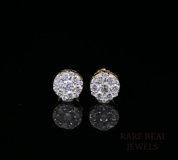 Diamond Cluster Stud Earrings, Round Diamond Floral Earrings, Cluster Diamond Earrings, Luxury Gold Stud Earrings, Gift for Her