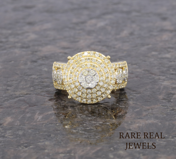 Men's Diamond Cluster Ring | Yellow Gold Round Diamond Statement Ring | Luxury Cocktail Ring | Pave Diamond Anniversary Ring for Him
