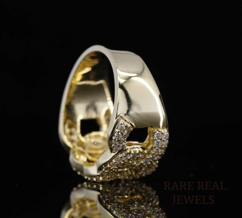 Diamond Cuban Link Ring | Yellow Gold Chain Link Ring | Pave Diamond Statement Ring | Luxury Chunky Diamond Band | Hip Hop Jewelry Ring
