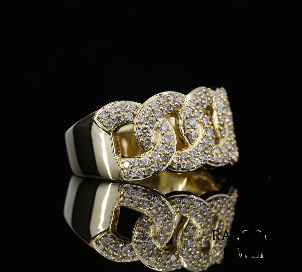 Diamond Cuban Link Ring | Yellow Gold Chain Link Ring | Pave Diamond Statement Ring | Luxury Chunky Diamond Band | Hip Hop Jewelry Ring