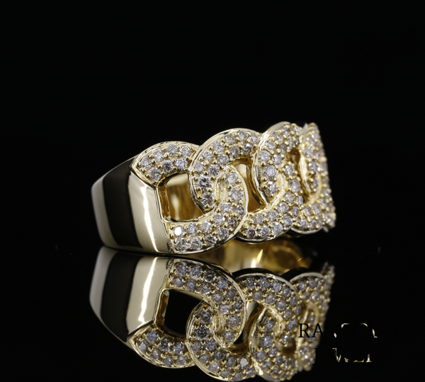Diamond Cuban Link Ring | Yellow Gold Chain Link Ring | Pave Diamond Statement Ring | Luxury Chunky Diamond Band | Hip Hop Jewelry Ring