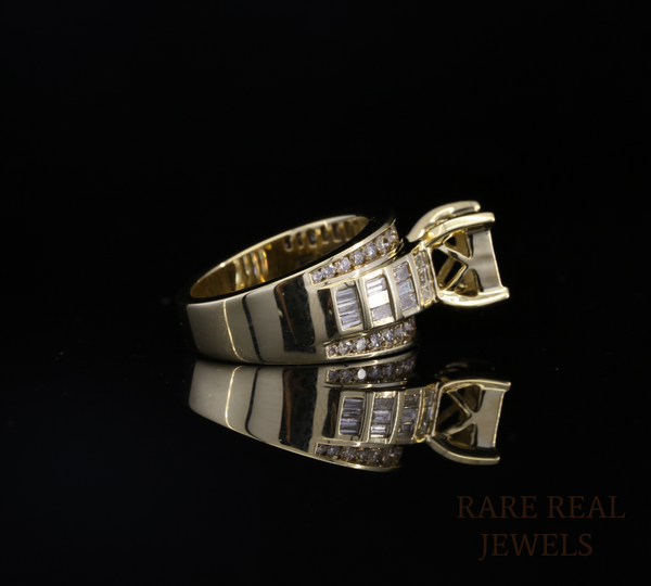 Men's Diamond Ring in Yellow Gold | Princess & Baguette Cut Diamond Statement Ring | Luxury Wedding Band | Diamond Cluster Ring for Him