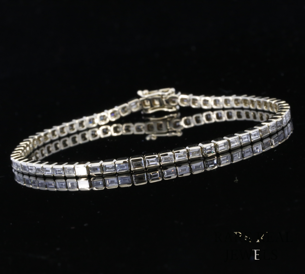 Baguette Diamond Tennis Bracelet | Sleek White Gold Baguette Cut Diamond Bracelet