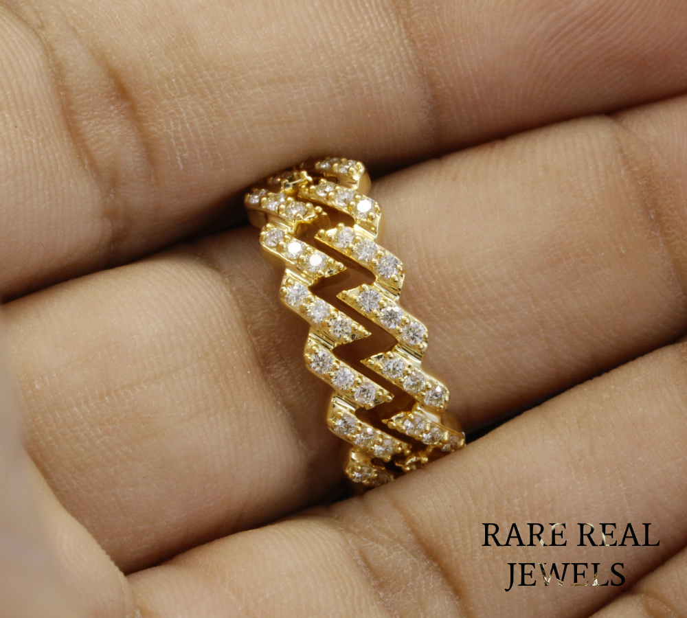 Diamond Link Statement Ring | Yellow Gold Diamond Chain Ring | Pave Diamond Fashion Ring | Luxury Cuban Link Ring | Modern Diamond Band
