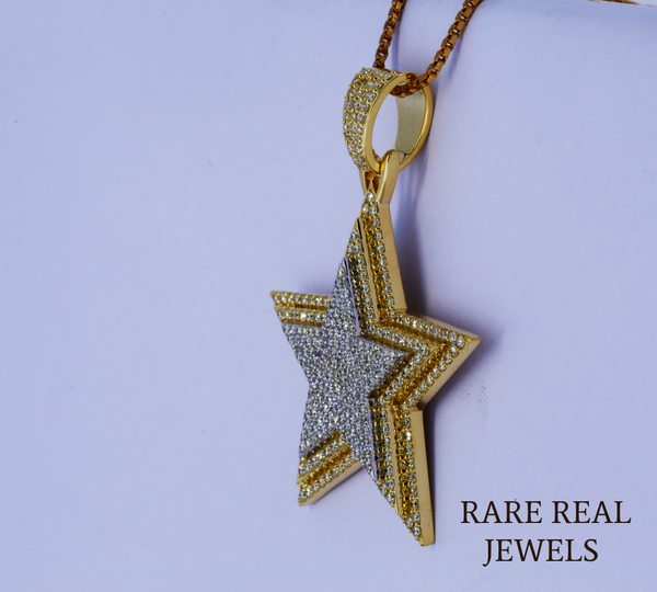 Iced Out Star Pendant Necklace | Diamond Star Charm Pendant | Gold CZ Star Necklace | Hip Hop Jewelry for Men Women | Celebrity Inspired Pendant