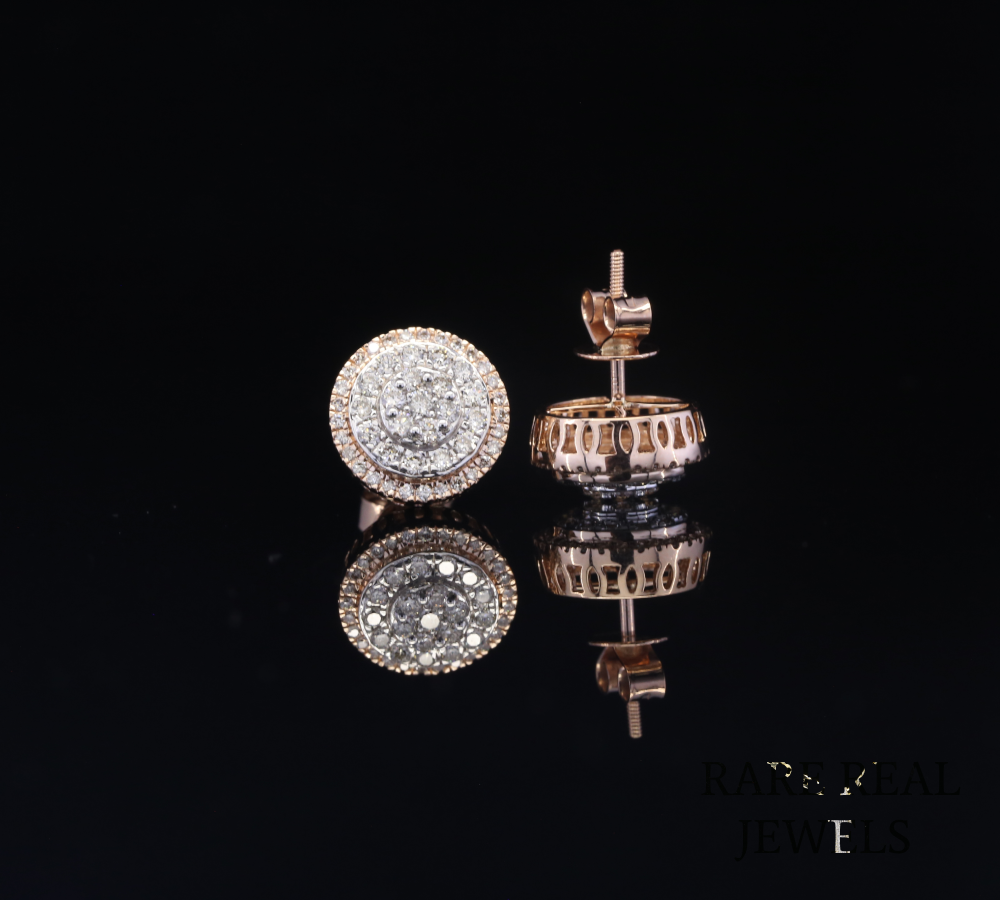 Diamond Stud Earrings, Round Halo Diamond Earrings, Cluster Diamond Studs, Floral Round Earrings, Gold Diamond Earrings, Luxury Gift Main image