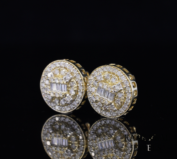 Round Diamond Stud Earrings, Baguette Diamond Cluster Earrings, Halo Pave Diamond Studs, Gold Diamond Earrings, Luxury Gift for Her