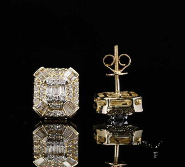 Baguette Diamond Stud Earrings, Rectangular Diamond Cluster Earrings, Emerald Cut Style Studs, Pave Diamond Earrings, Luxury Gold Jewelry