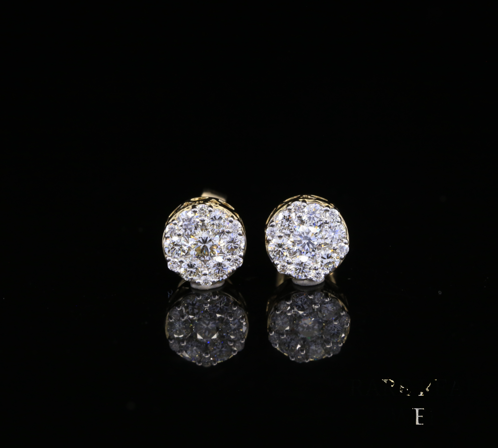 Diamond Cluster Stud Earrings, Round Diamond Floral Earrings, Cluster Diamond Earrings, Luxury Gold Stud Earrings, Gift for Her