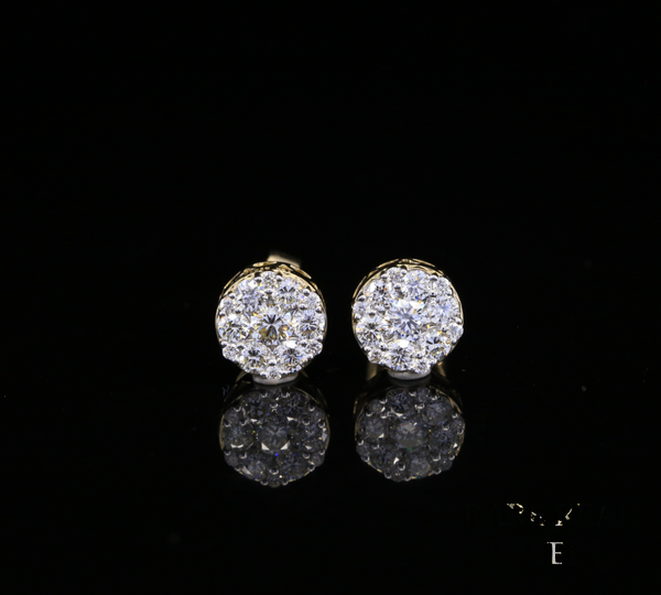 Diamond Cluster Stud Earrings, Round Diamond Floral Earrings, Cluster Diamond Earrings, Luxury Gold Stud Earrings, Gift for Her