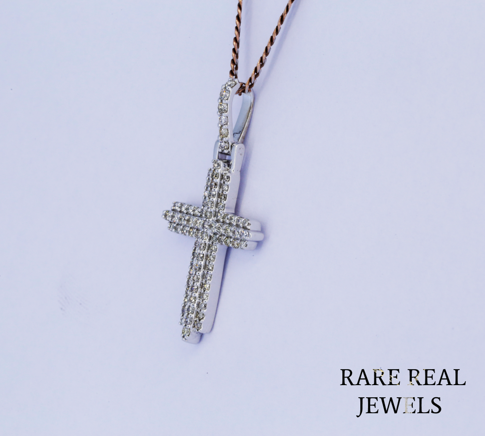 Diamond Cross Pendant Necklace, Christian Cross Necklace, White Gold Diamond Cross Charm, Religious Jewelry Gift for Her Him, Faith Necklace