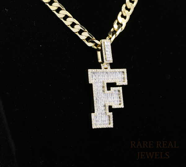 Diamond Letter F Pendant, Baguette Cut Diamond Initial Pendant, Personalized F Pendant, Diamond Initial Charm, Luxury Letter Pendant