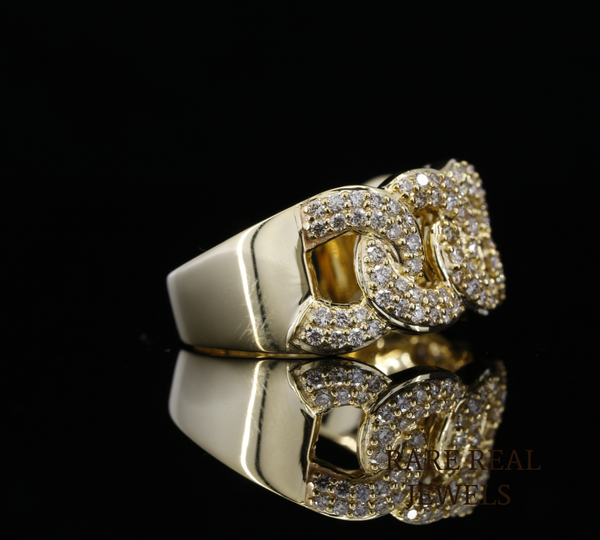 Diamond Cuban Link Ring | Yellow Gold Chain Link Ring | Pave Diamond Statement Ring | Luxury Chunky Diamond Band | Hip Hop Jewelry Ring