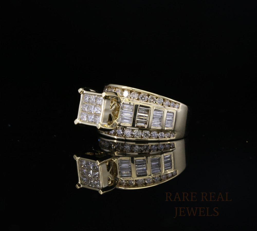 Men's Diamond Ring in Yellow Gold | Princess & Baguette Cut Diamond Statement Ring | Luxury Wedding Band | Diamond Cluster Ring for Him Secondary image