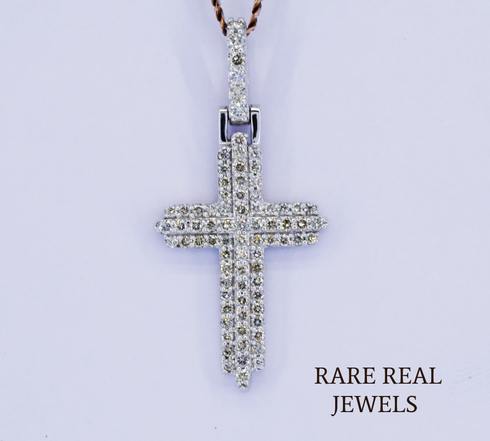 Diamond Cross Pendant Necklace, Christian Cross Necklace, White Gold Diamond Cross Charm, Religious Jewelry Gift for Her Him, Faith Necklace