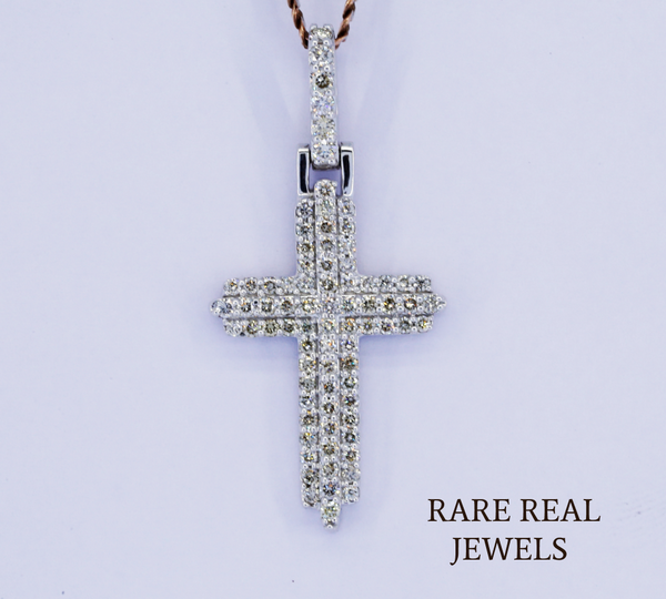 Diamond Cross Pendant Necklace, Christian Cross Necklace, White Gold Diamond Cross Charm, Religious Jewelry Gift for Her Him, Faith Necklace