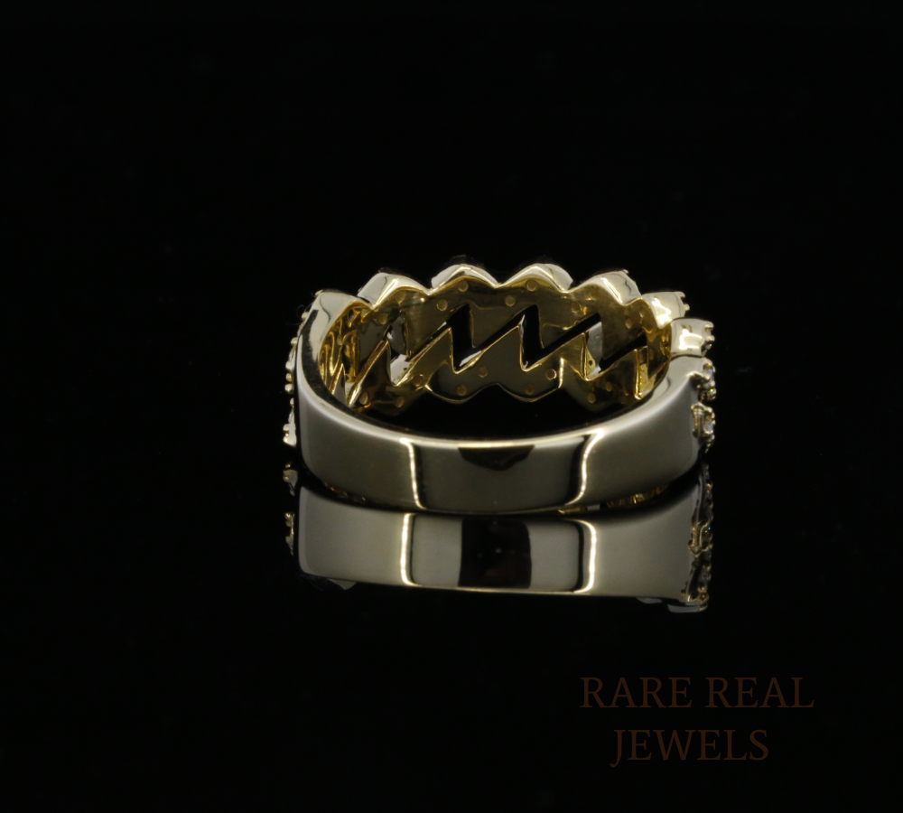 Diamond Link Statement Ring | Yellow Gold Diamond Chain Ring | Pave Diamond Fashion Ring | Luxury Cuban Link Ring | Modern Diamond Band