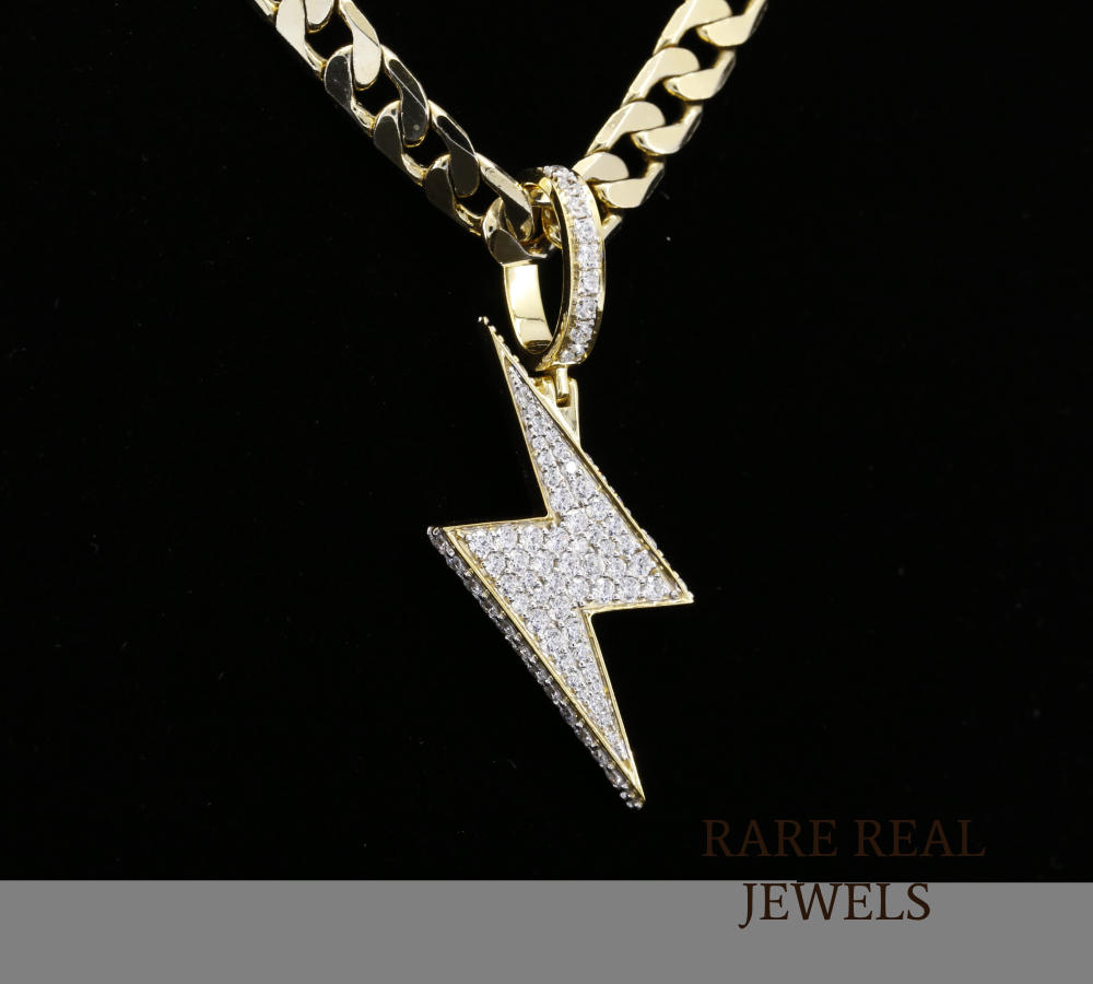 Diamond Lightning Bolt Pendant Necklace, Lightning Charm Necklace, Gold Diamond Thunderbolt Pendant, Minimalist Statement Jewelry Gift for Her Him
