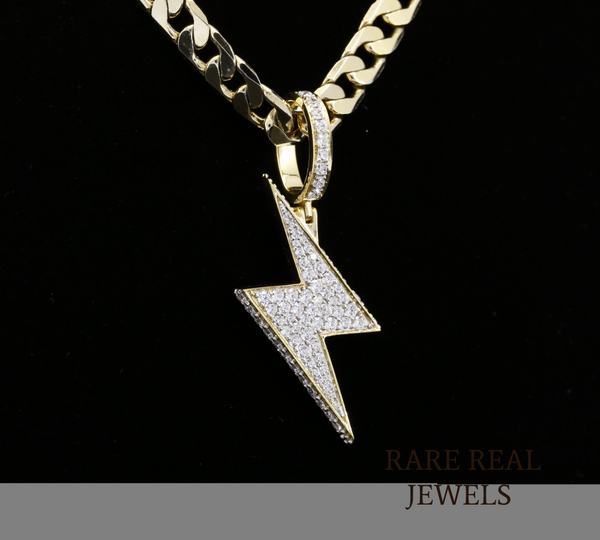 Diamond Lightning Bolt Pendant Necklace, Lightning Charm Necklace, Gold Diamond Thunderbolt Pendant, Minimalist Statement Jewelry Gift for Her Him