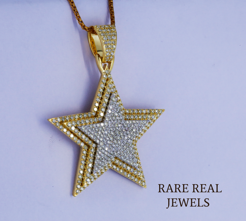 Iced Out Star Pendant Necklace | Diamond Star Charm Pendant | Gold CZ Star Necklace | Hip Hop Jewelry for Men Women | Celebrity Inspired Pendant